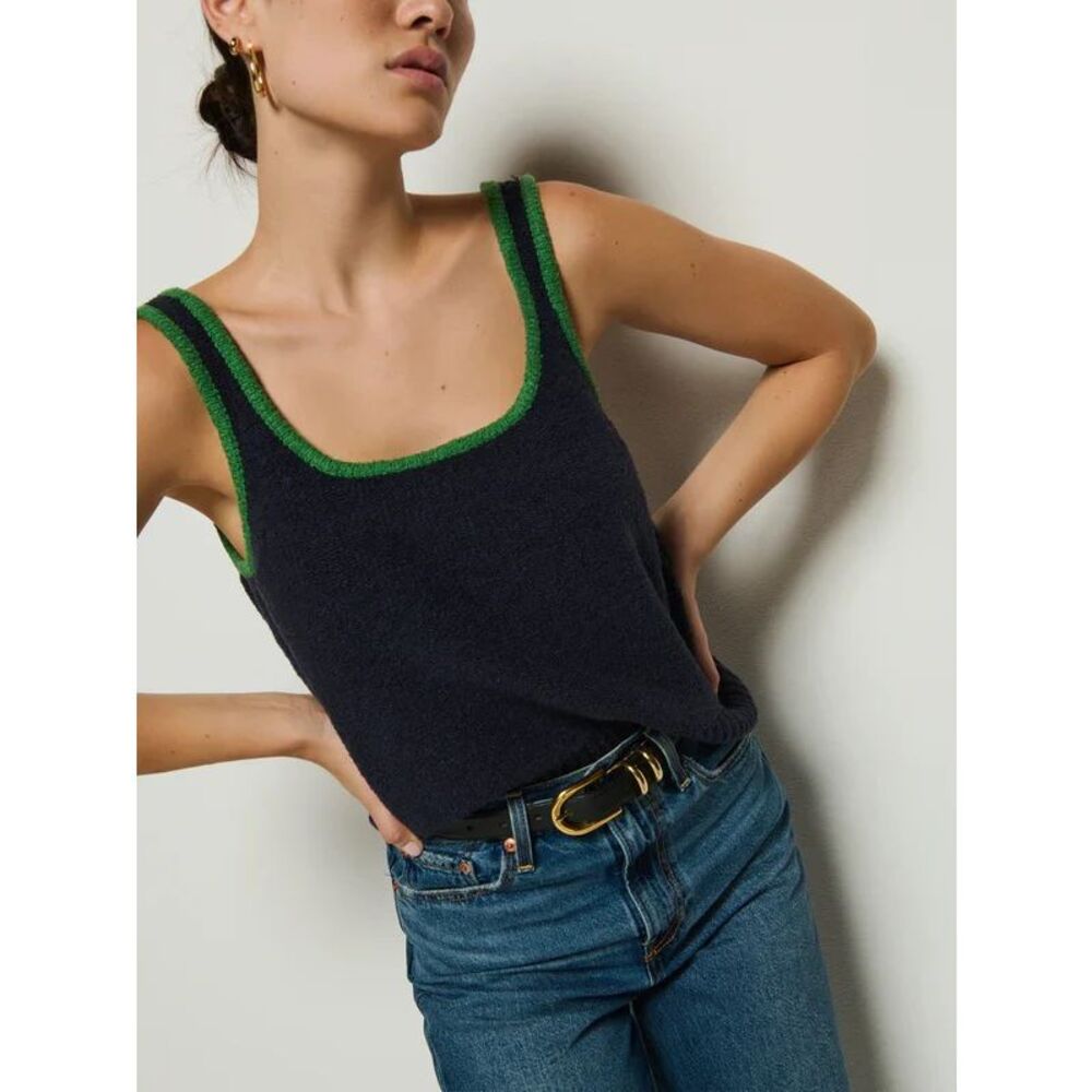 Nation Ltd Peggy Sue Size Medium Marled Pima Cotton Navy Green Tank Top
